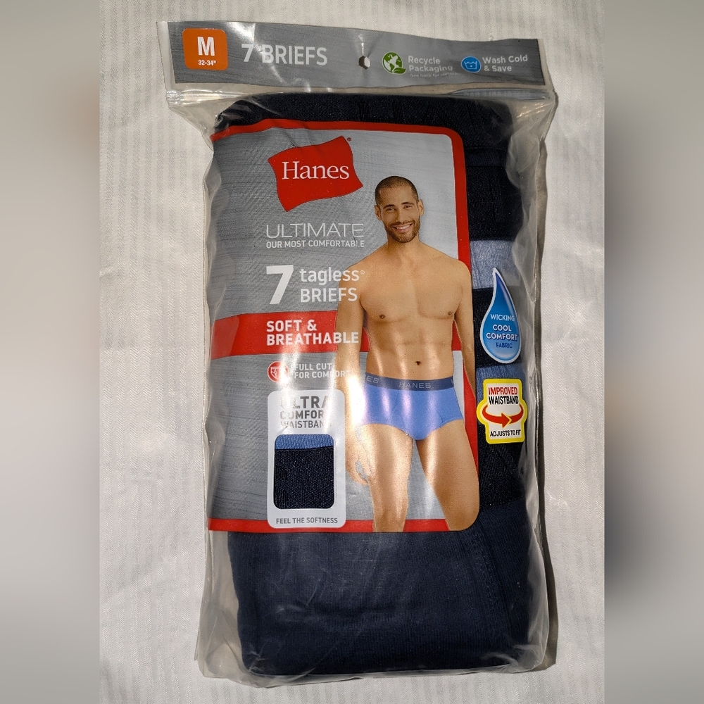 NWT Hanes Ultimate Tagless Brief Men - 100% Cotton Pack of 7 Solid & Heather